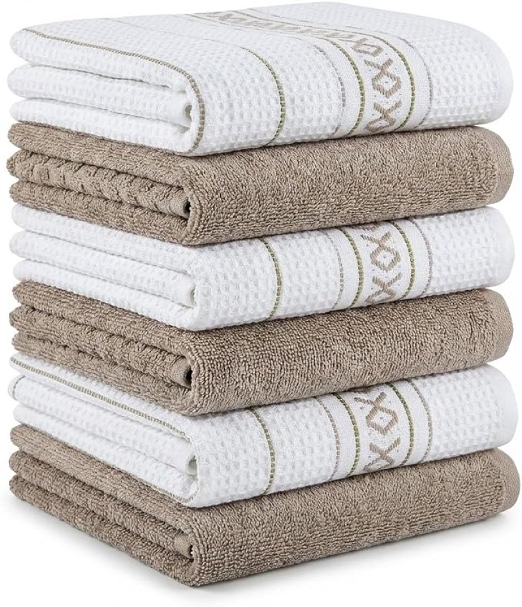 Theedoeken Set van 6 – 65x45 cm – Absorberende Keukendoeken in Microvezel en Badstof – Palmboom Beige