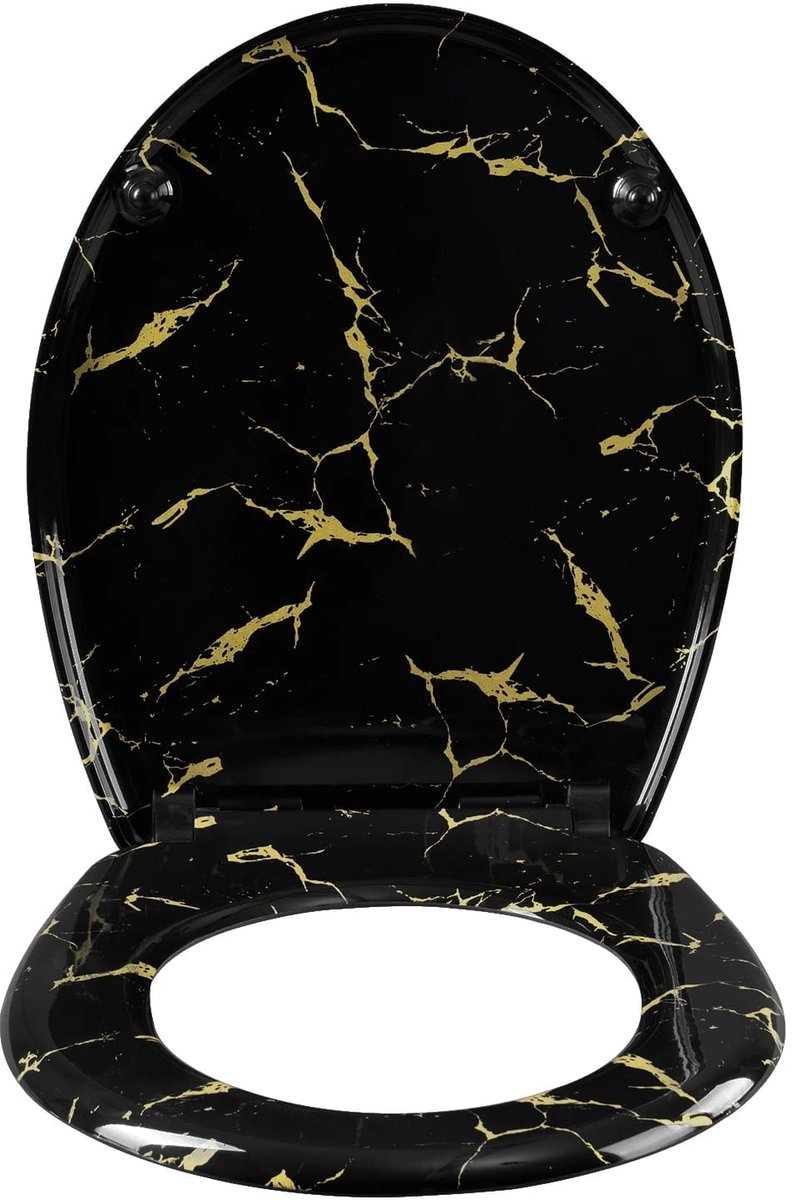 Toiletbril met Print - Zwart geel - Soft-close sluiting, Stille demping, Gemakkelijk schoon te maken - O-vorm 44,5x37,1 cm 44,5x37,1 cm