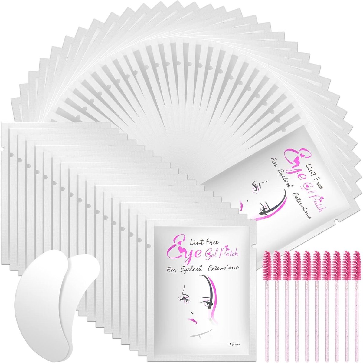50 Paar Lintvrije Ooggel Pads voor Wimperextensions met 10 Wimperborstels, Ideaal voor Professionele Salons en Thuisgebruik, Ondersteunende Oogmaskers voor Vermoeide Ogen