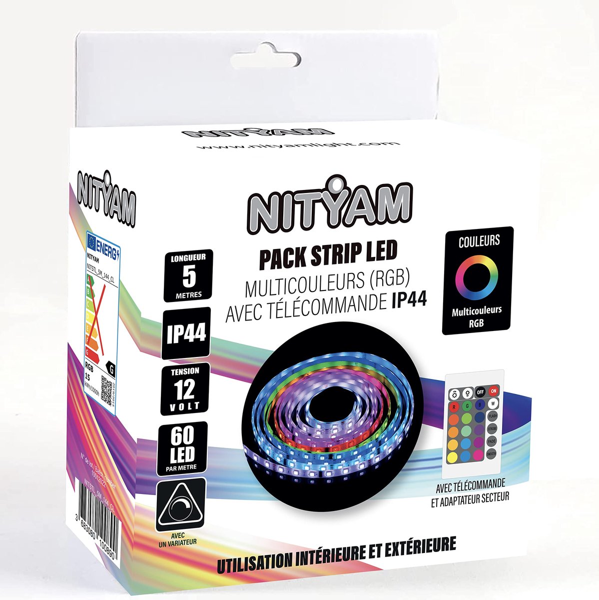 Nityam Ledstrip, 5 meter, meerkleurige ledstrip (RGB), ledstrip met afstandsbediening, IP44 ledstrip, voor binnen en - ShopVlot
