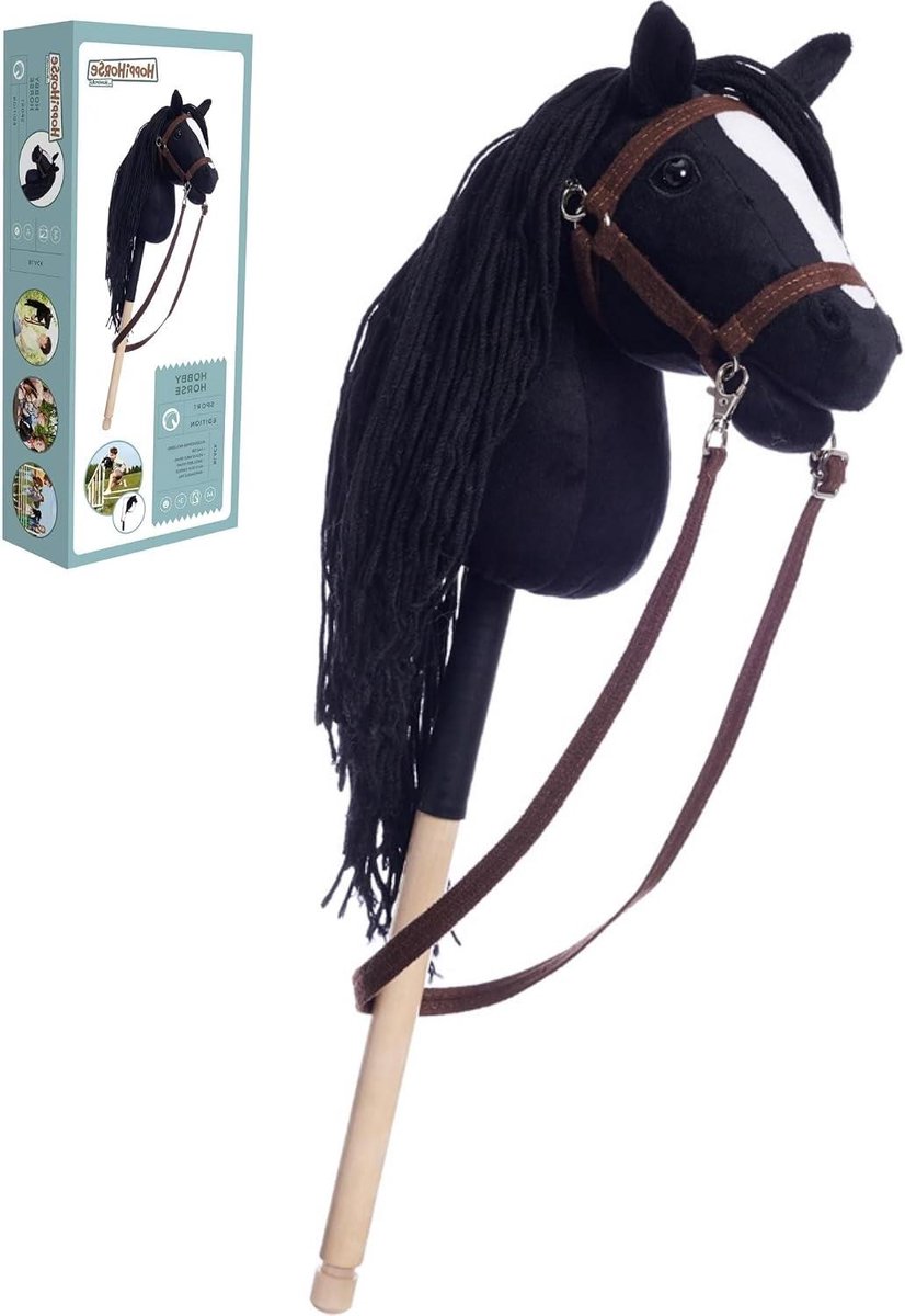 Stokpaard met teugels - Hobby paard - Sport en spel - Antislip handgreep - A4 formaat - Grijs