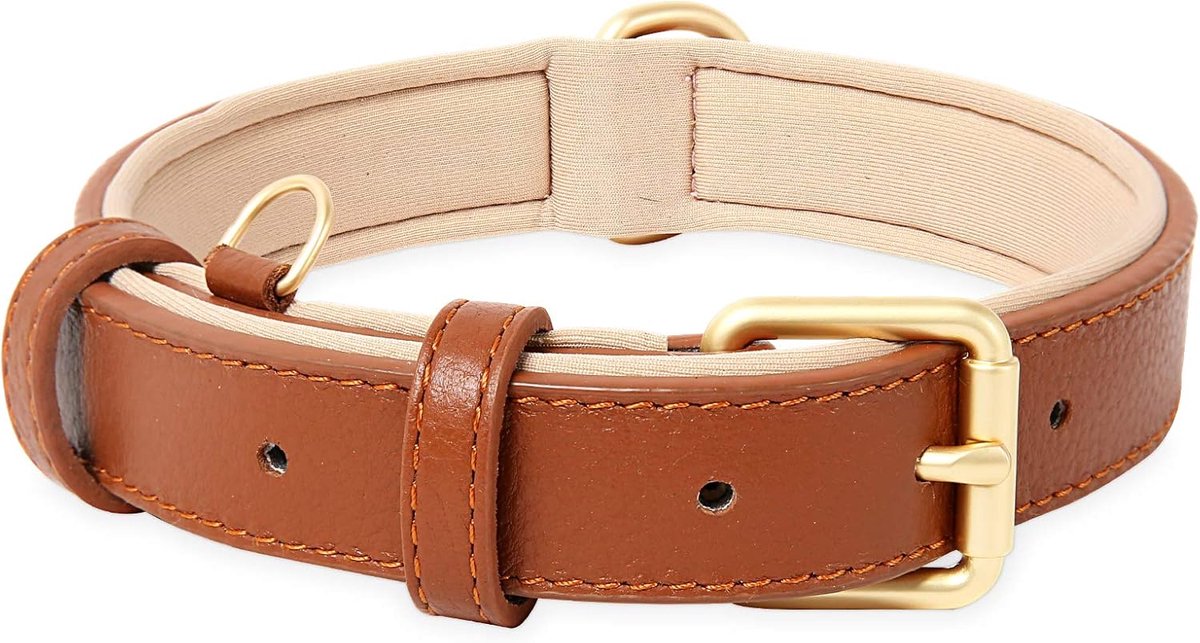 Hondenhalsband XS - zacht leer - bruin - ademend en verstelbaar - ShopVlot
