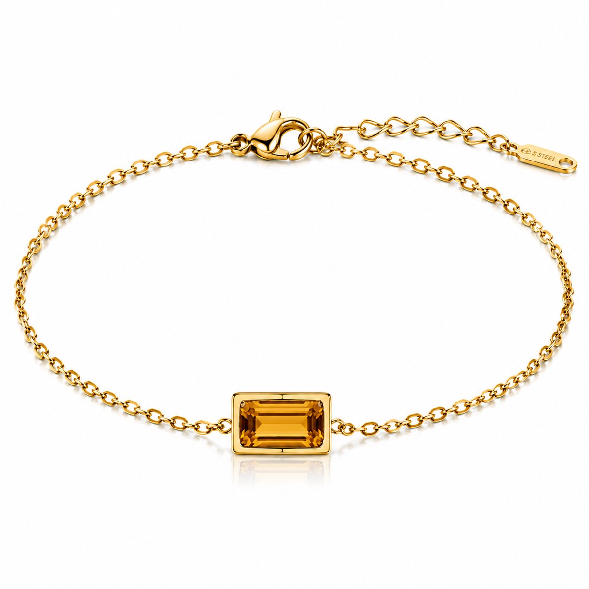 Maevi® Geboortesteen Armband - Maand: November - Kleur: Goud - Hoge Kwaliteit - Armbandje - Geboorte Steen / Birth Stone Bracelet - Roestvrijstaal / RVS / Stainless Steel - Verkleurt Niet - Incl Luxe Verpakking - Cadeau - Geboortecadeau / Kraamcadeau
