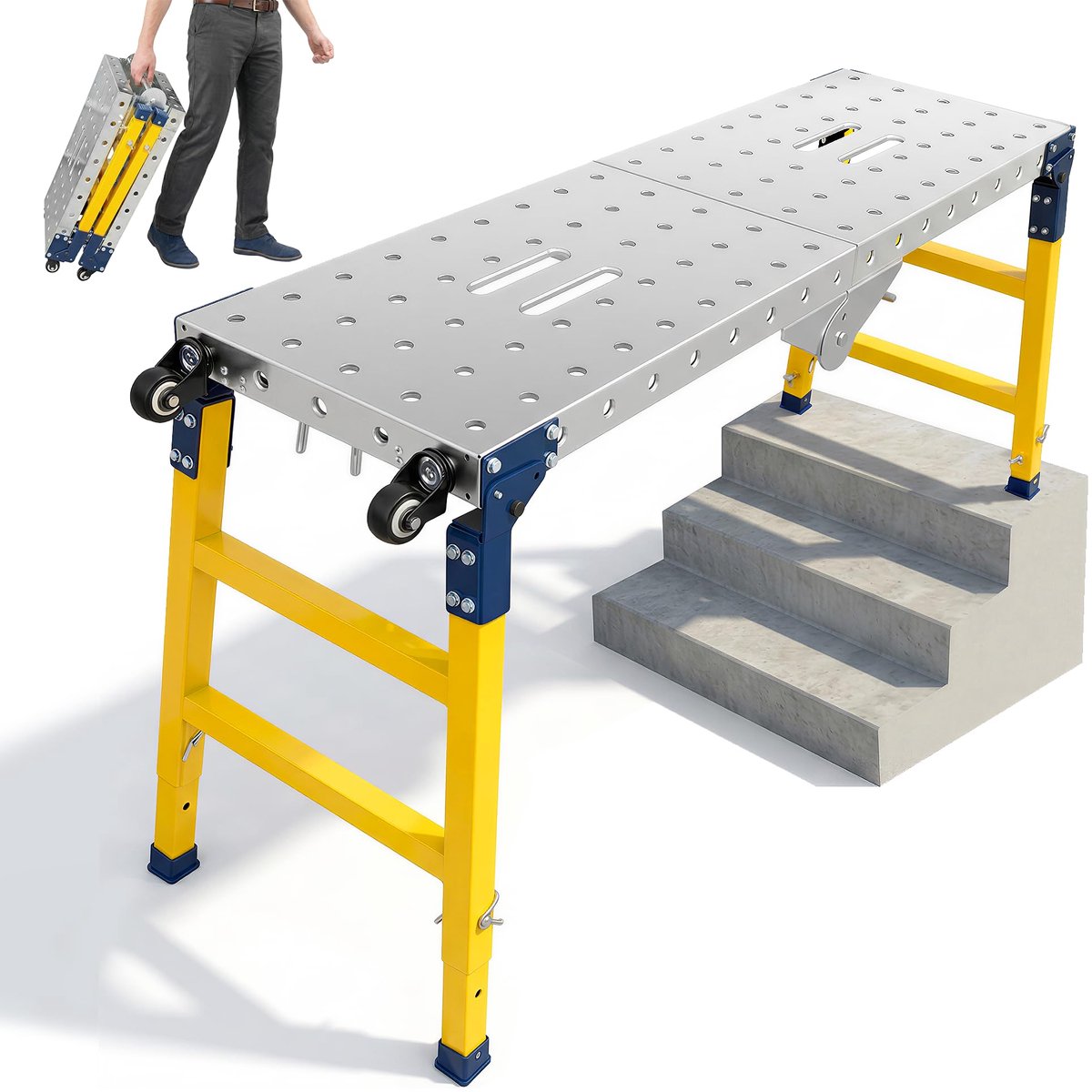 SAIBOO Werkplatform Draagbare Vouwsteiger 120×36×90 cm Mobiele Lastafel Opvouwbare Lastafel met 4 Zwenkwielen, 500 kg - ShopVlot