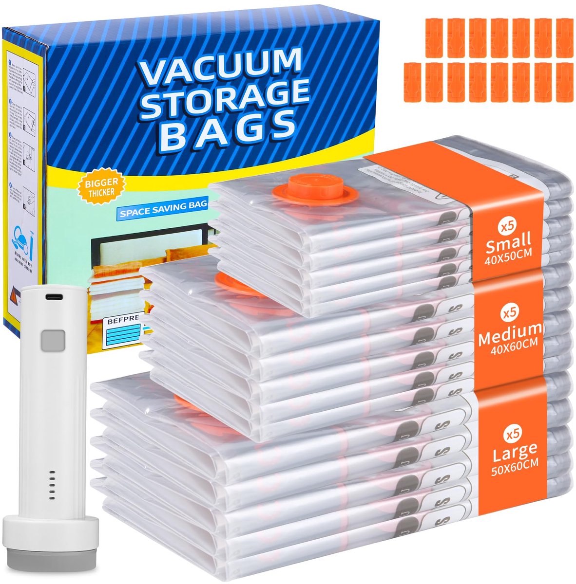 Vacuümzakken voor kleding met draadloze vacuümpomp - set van 15 zakken - diverse maten - ideaal voor reizen - ShopVlot