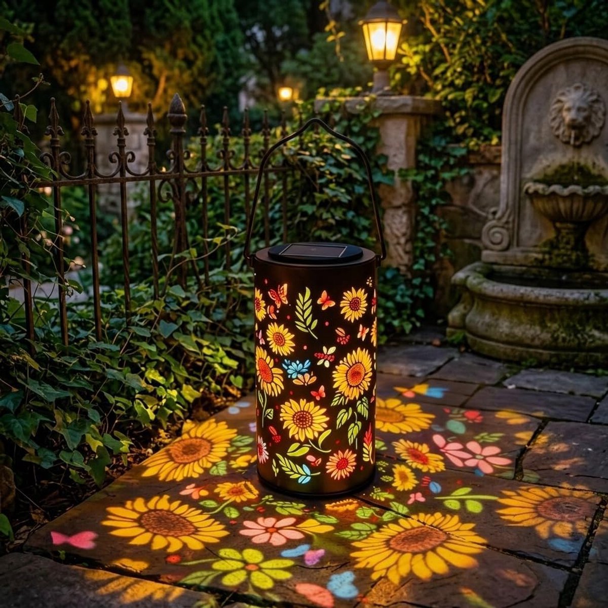 Casalora® Solar Tuinlamp Zonnebloem - 1 Stuk - RGB Kleurveranderend LED Licht - Metalen Zonne-energie Lantaarn met Hang- en Staand Design - IP65 Waterdicht - Tuindecoratie voor Terras, Pad & Balkon