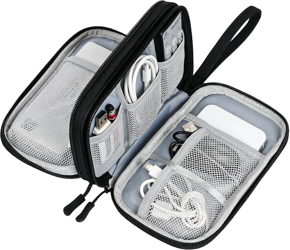 Dubbellaagse Kabel Organizer Bag voor Accessoires, Ideaal voor Reizen en Thuisgebruik, Ruimtebesparend en Handig