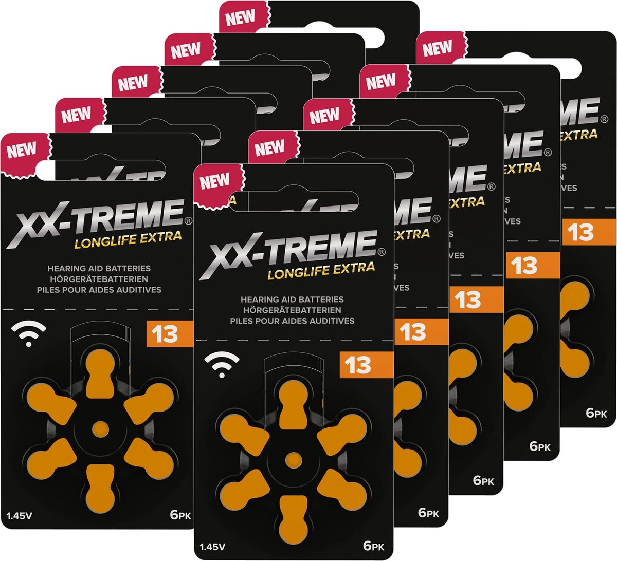 Gehoorapparaatbatterijen type 13 - 60 stuks - PR48 kleurcode oranje - lange levensduur - ShopVlot