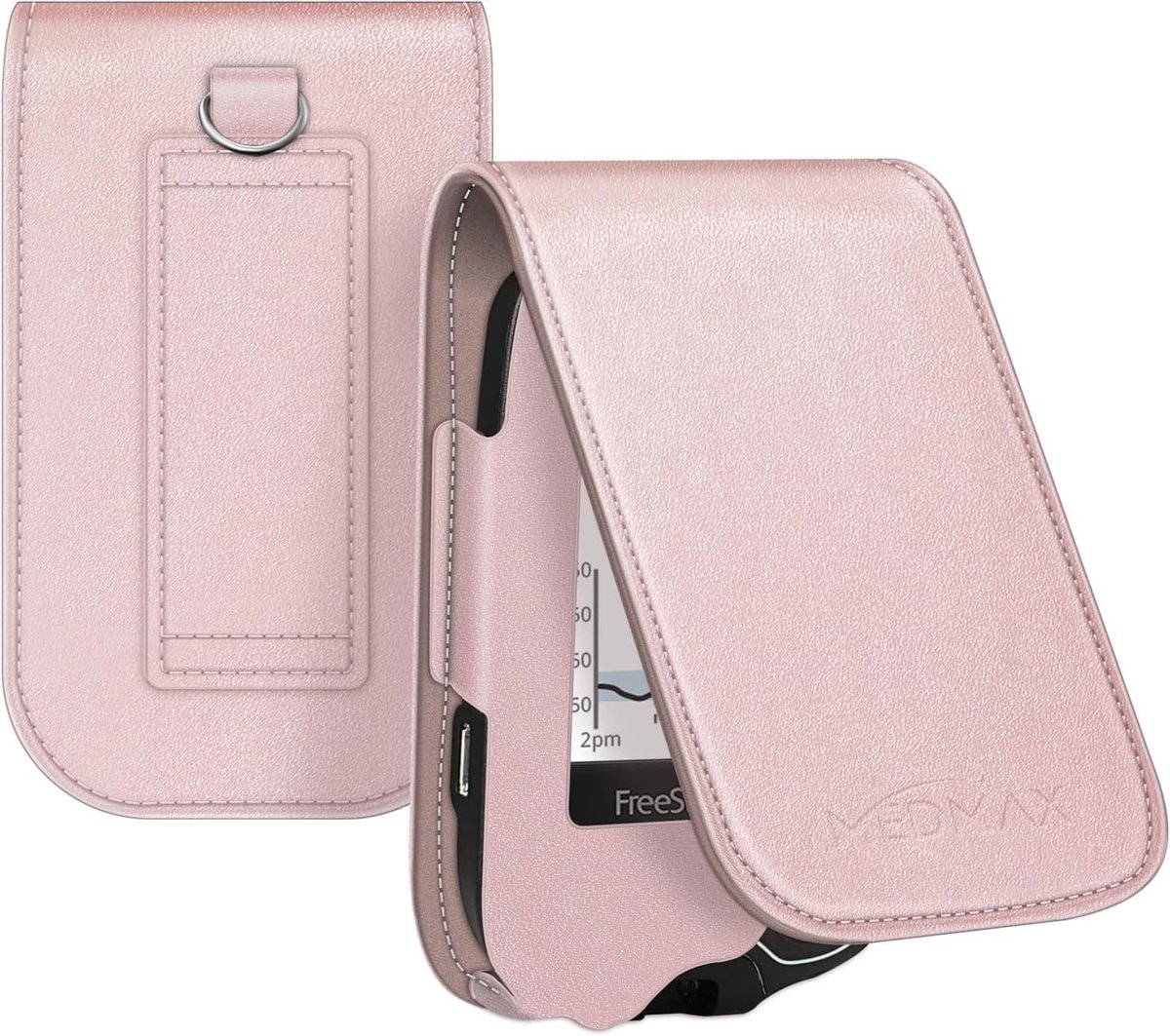 Lichte en Schokbestendige Beschermhoes voor Freestyle Libre 3 en Libre Reader, Inclusief Carabiner en Handvat (Roze Goud)
