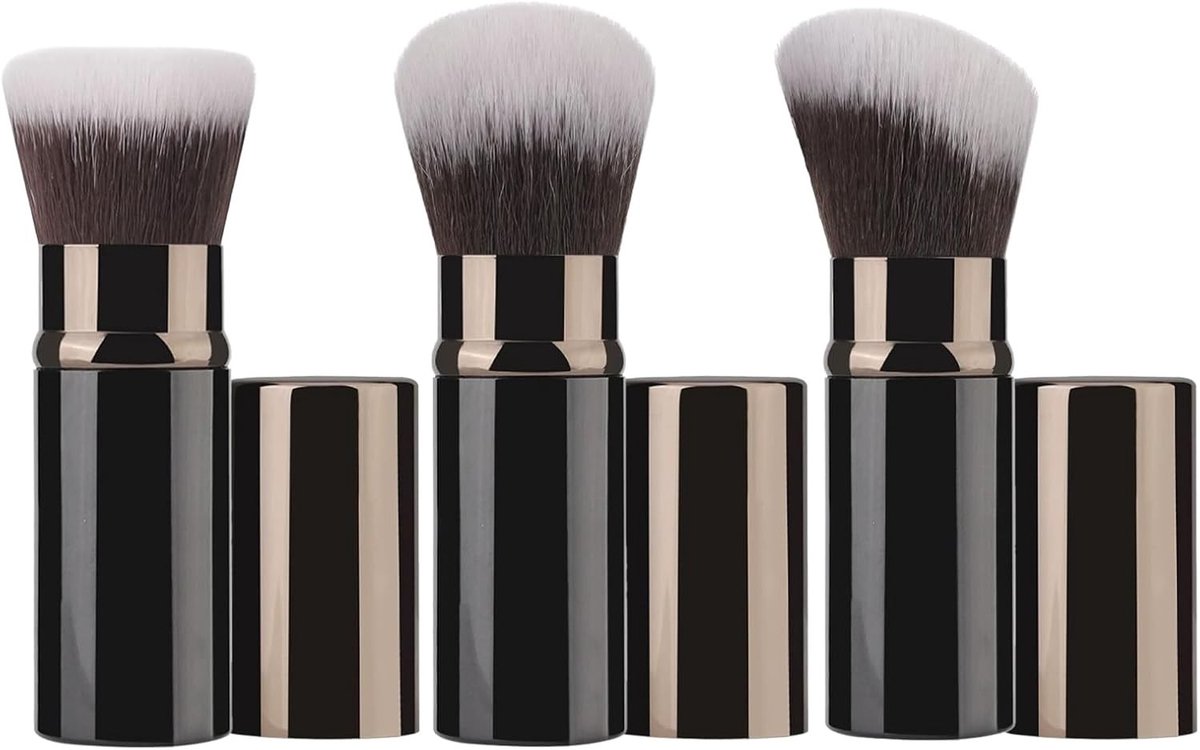 Reisvriendelijke Make-up Borstelset, 3-delige Kabuki Foundation en Blush Borstels met Bescherming, Ideaal voor Poeder en Bronzer Applicatie
