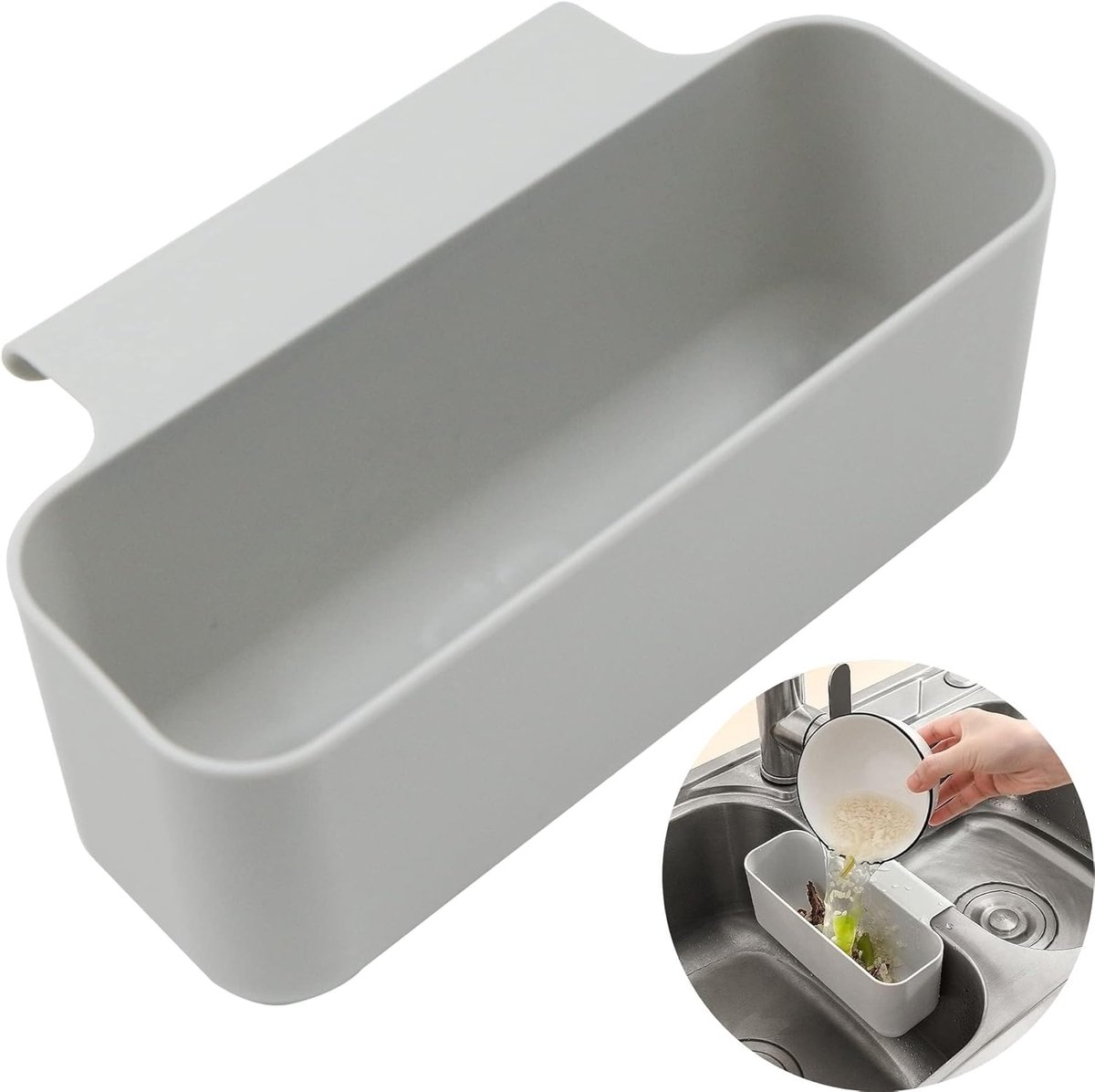 Spoelbak-organizer 20 x 4,8 x 6,6 cm - kunststof - grijs - ideaal voor opbergen van zeep en groenten - ShopVlot