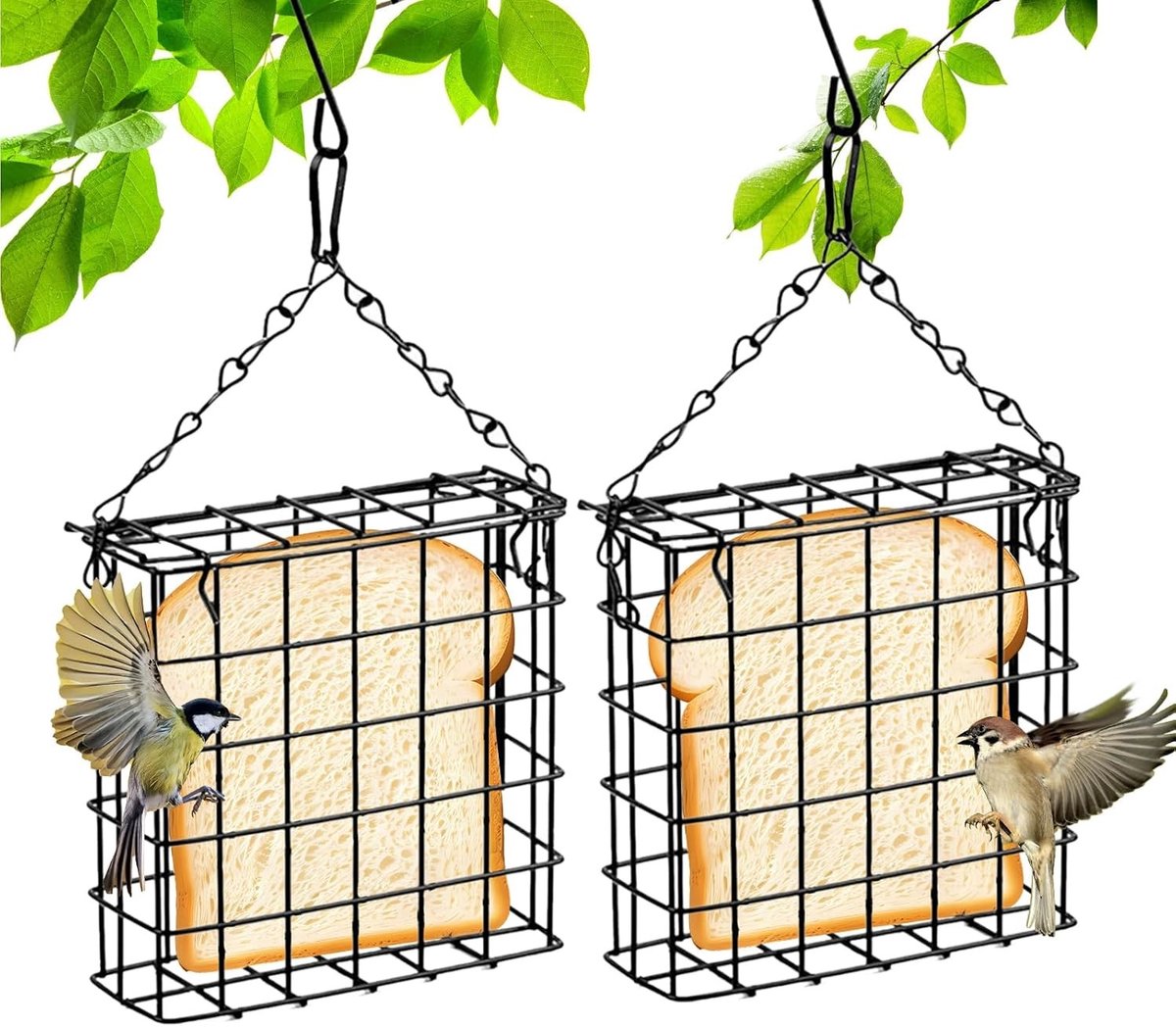 Set van 2 metalen vogelvoeders voor wilde vogels - weerbestendige hangende tallow dispenser met draadmesh voor tuin en balkon