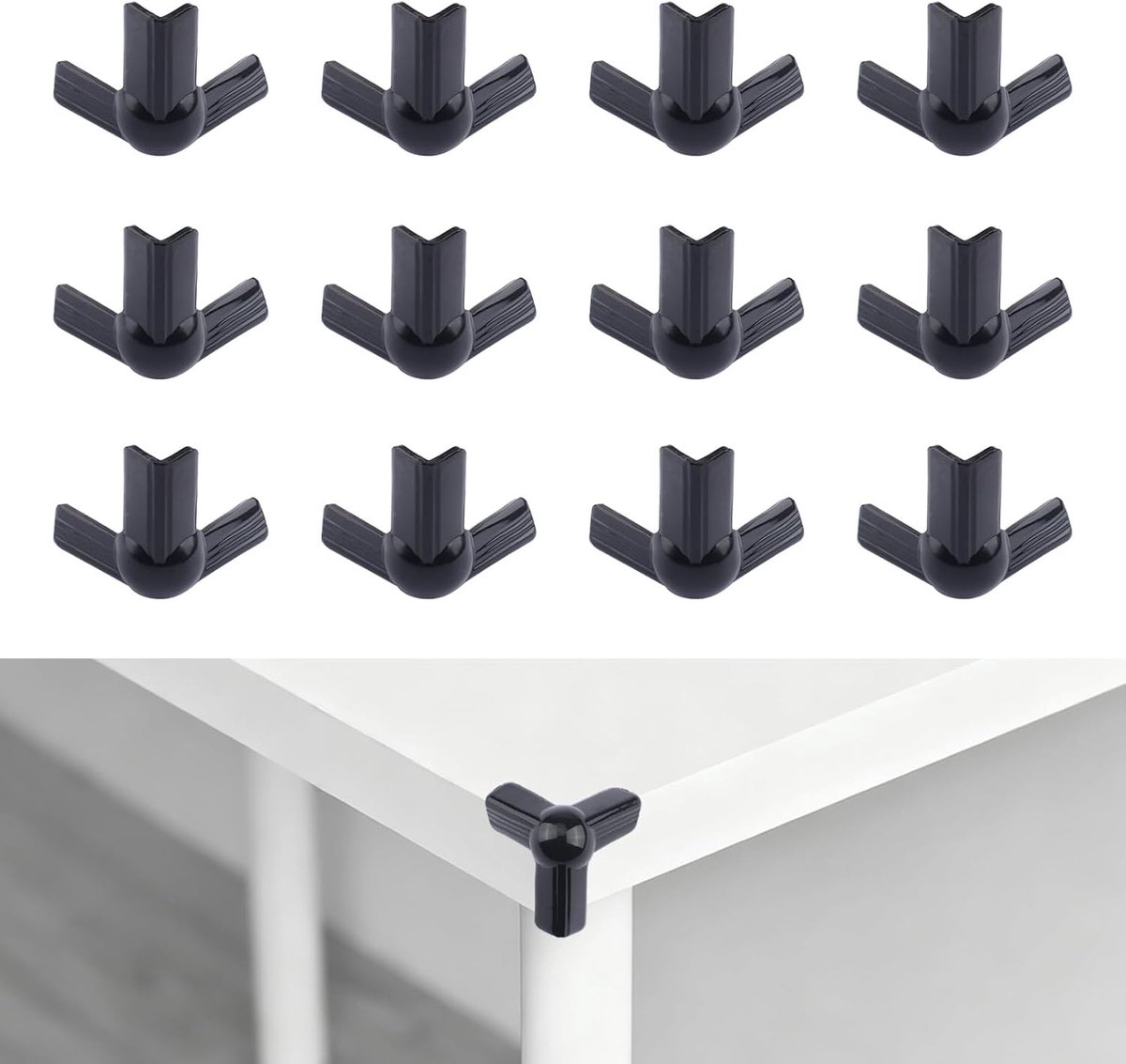 12 Stuks Rubber Hoekbeschermers voor Kinderen - T-Vormige Meubelbescherming, Sterke Plakhoekbeschermers voor Tafel en Meubels (Zwart)