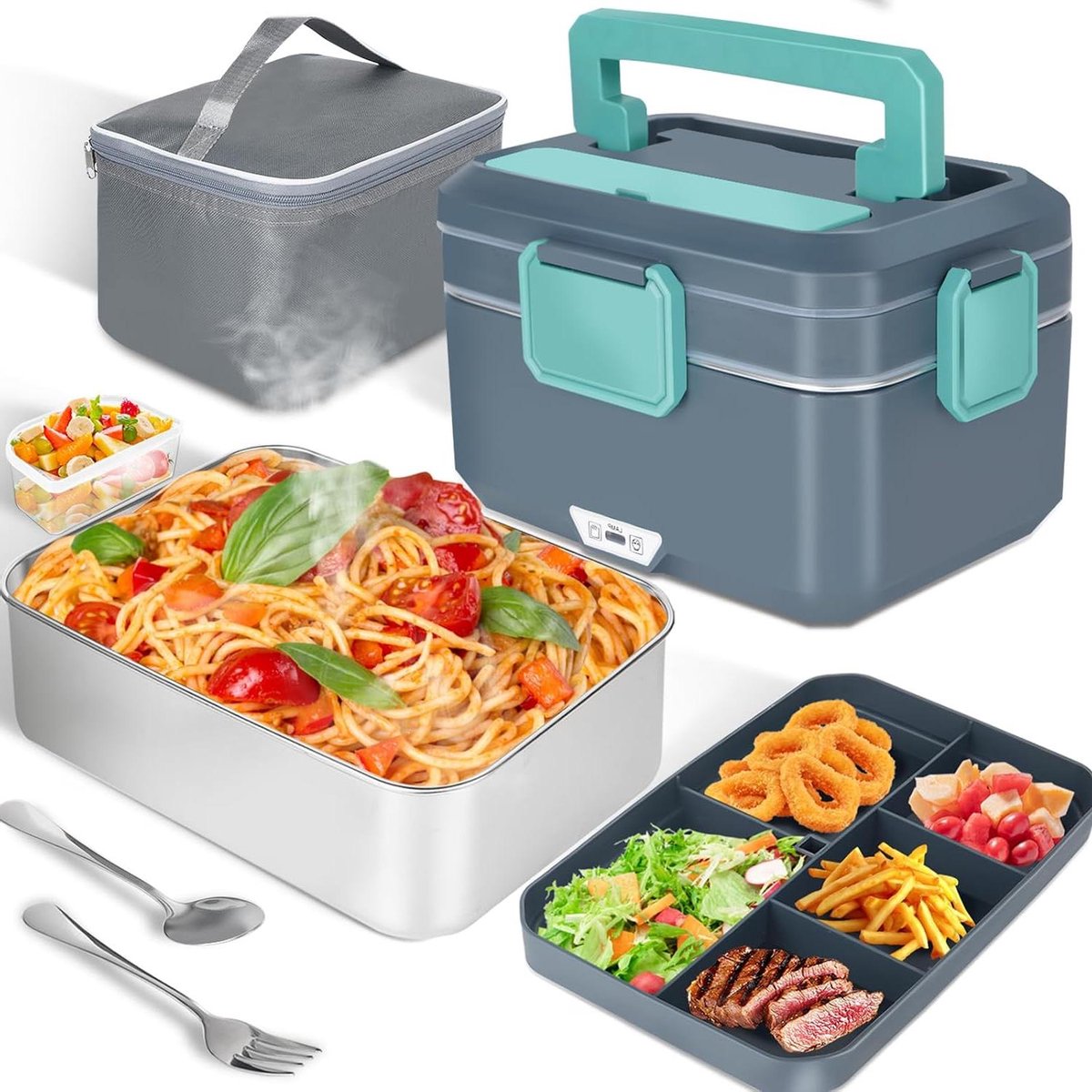 Elektrische Lunchbox - Verwarmbare Maaltijdbox - Onderweg Eten - Snelle Convectieverwarming - 3.5L Capaciteit - Grijs