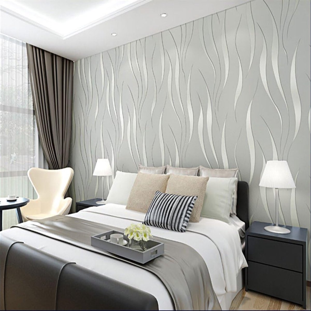 Sogiol® Vliesbehang zilver met 3D Strepen en Flock Patroon - Luxe Behang voor Woonkamer, Slaapkamer en Kantoor - Paars - 10m x 0,53m