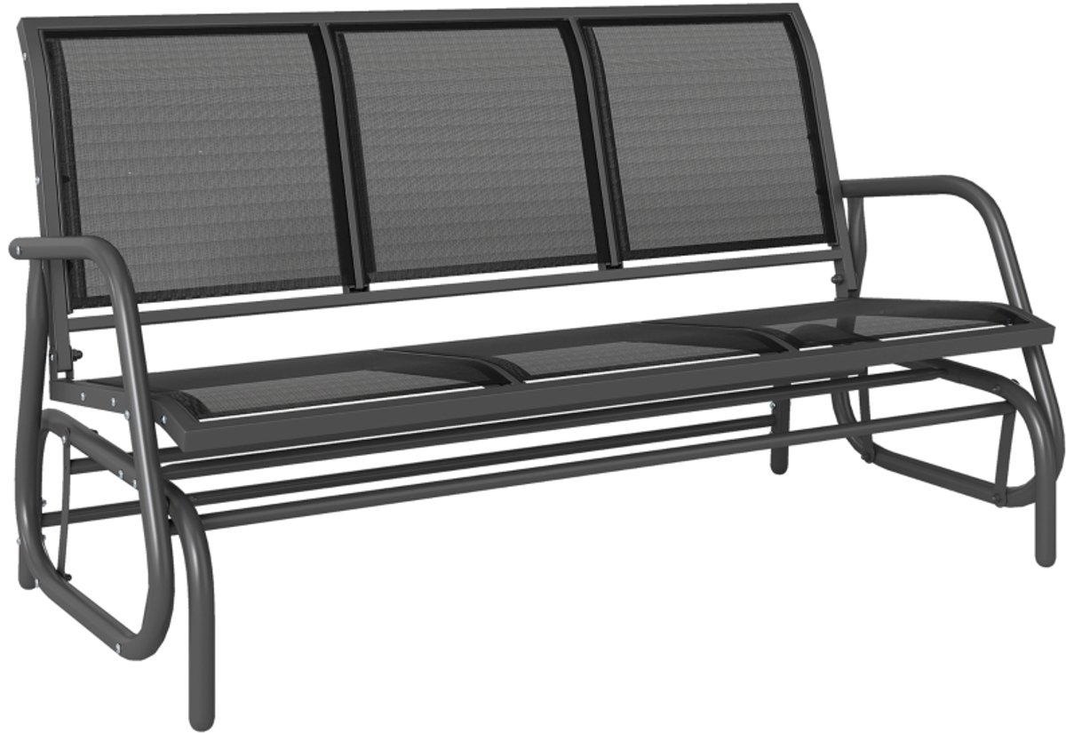Schommelbank 147 × 70 × 85 cm donkergrijs metaal tuinbank stoel met armleuningen schommelstoel 3-zits ontwerp eenvoudige stijl praktisch en stijlvol eenvoudig te reinigen geschikt voor tuin terras en balkon