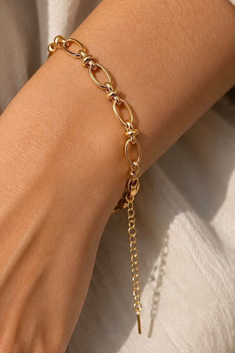 Anelplus Goudkleurige Schakelarmband Dames – Verstelbare Armband – Elegante Sieraden – Goud