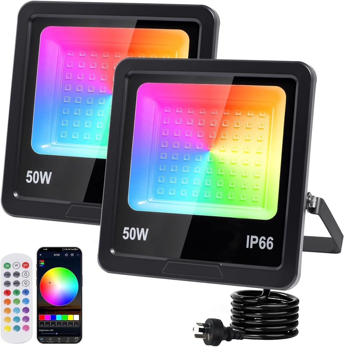 RGB Schijnwerper voor Buiten - Multikleur - 50W - Waterdichte LED-Spot met Afstandsbediening en App - Voor Feesten en Tuin