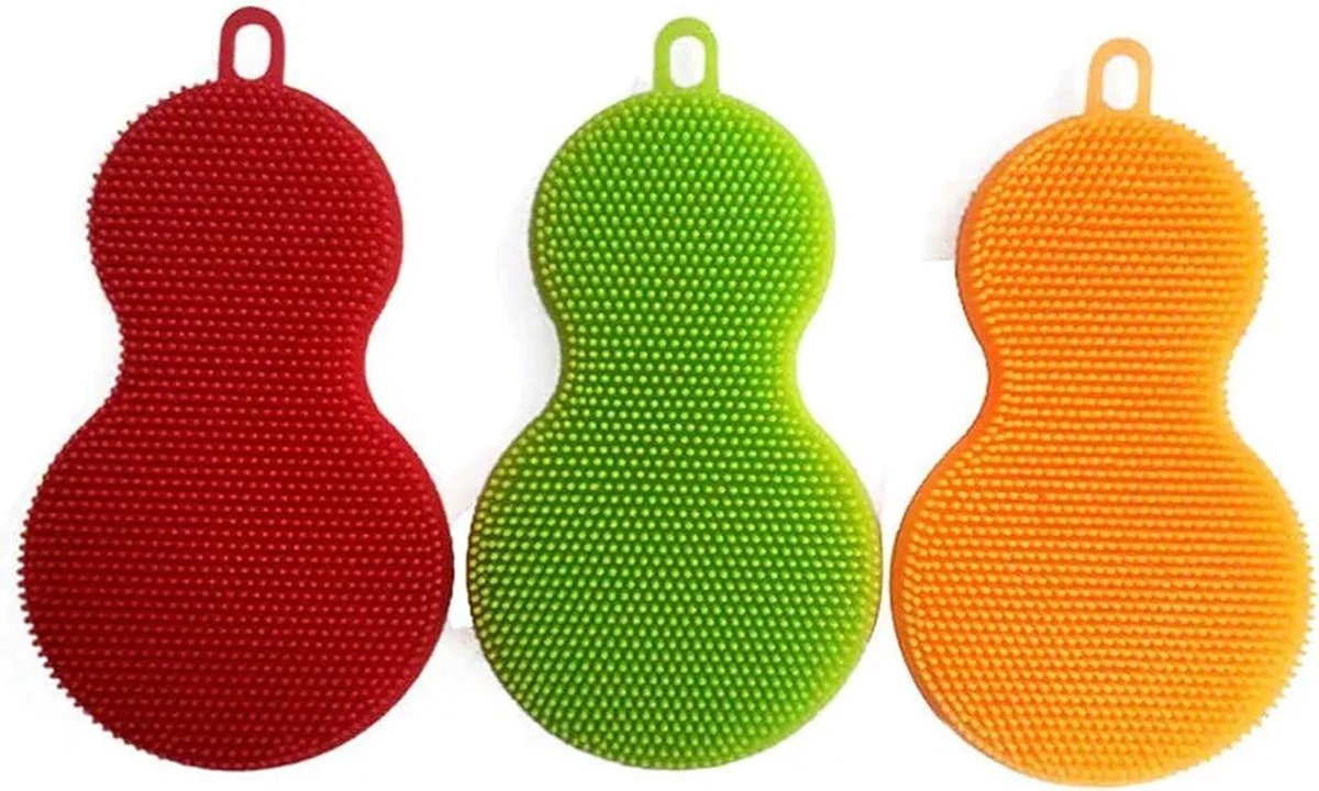 Siliconen afwassponzen en borstelaccessoires (3-pack), herbruikbare siliconen keukenafwassponzen.