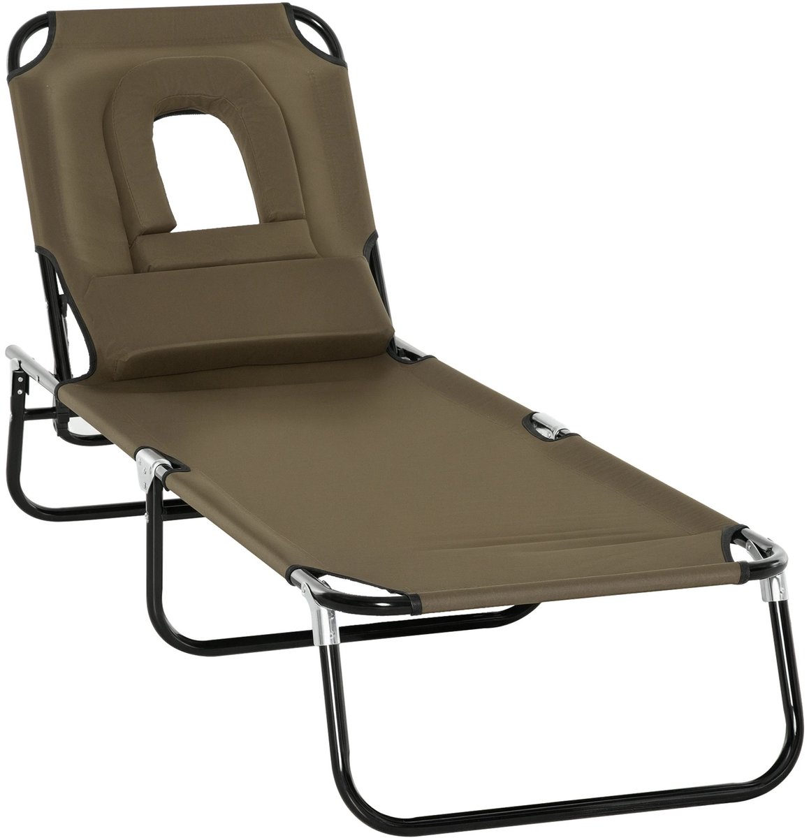 Atlasyx strandstoel - Campingstoel - Ligbed - Ligstoel - Ligstoel tuin - 4 Verstelstanden - Opvouwbaar - 190 x 56 x 28 cm - Bruin