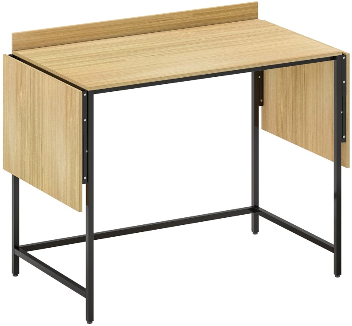 Bureau Opvouwbare Computertafel Eiken+Zwart Verlengbaar 100/135/170cm 2 Uitschuifplanken Metalen Poten voor 2 Monitoren Thuis Kantoor