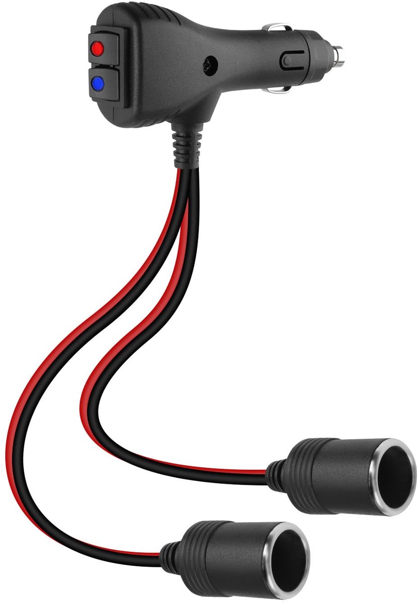 Sigarettenaansteker splitter 12V 24V - 2-weg adapter met aan/uit schakelaars - verlengkabel 0,3 m - ShopVlot