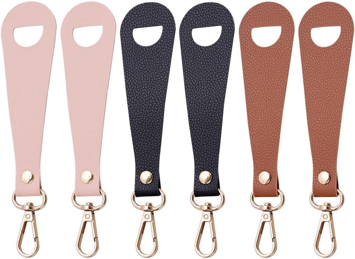 6 stuks handsfree hoedclip voor reizen - duurzame PU lederen tas en rugzak houder, accessoires voor wandelen en bagage (3 kleuren)
