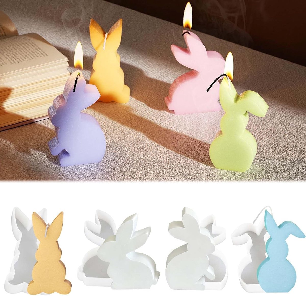 Set van 4 Silicone Mallen voor Paashaas - 3D Mallen voor Kaarsen, Gips en Creatieve DIY Projecten