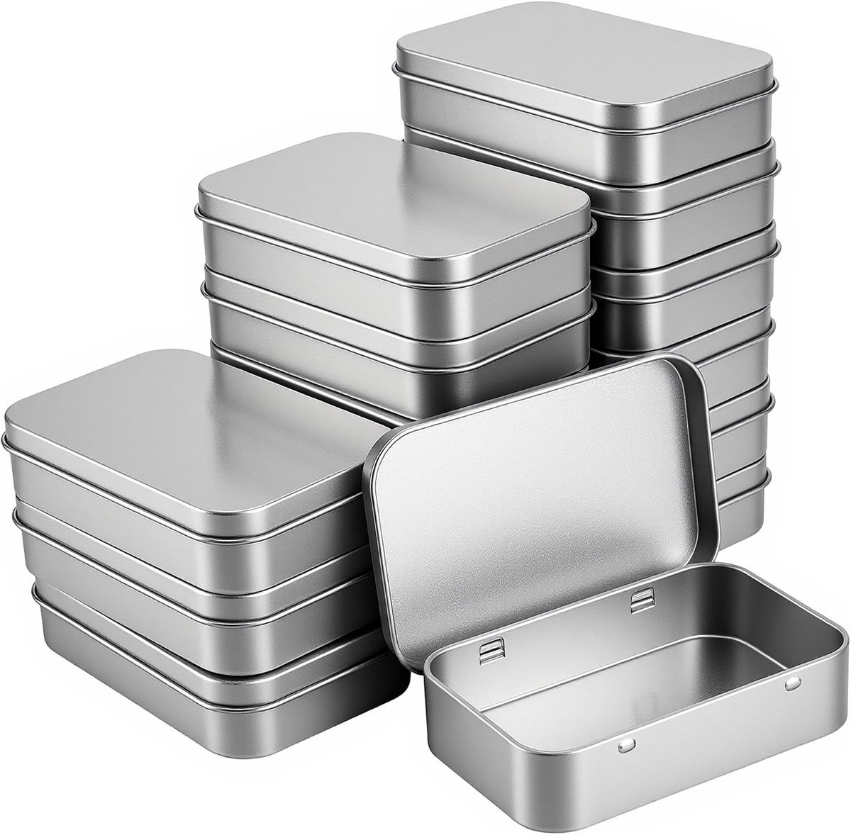 Kleine rechthoekige metalen blikken met scharnierdeksel - Set van 15 stuks voor opslag en organisatie