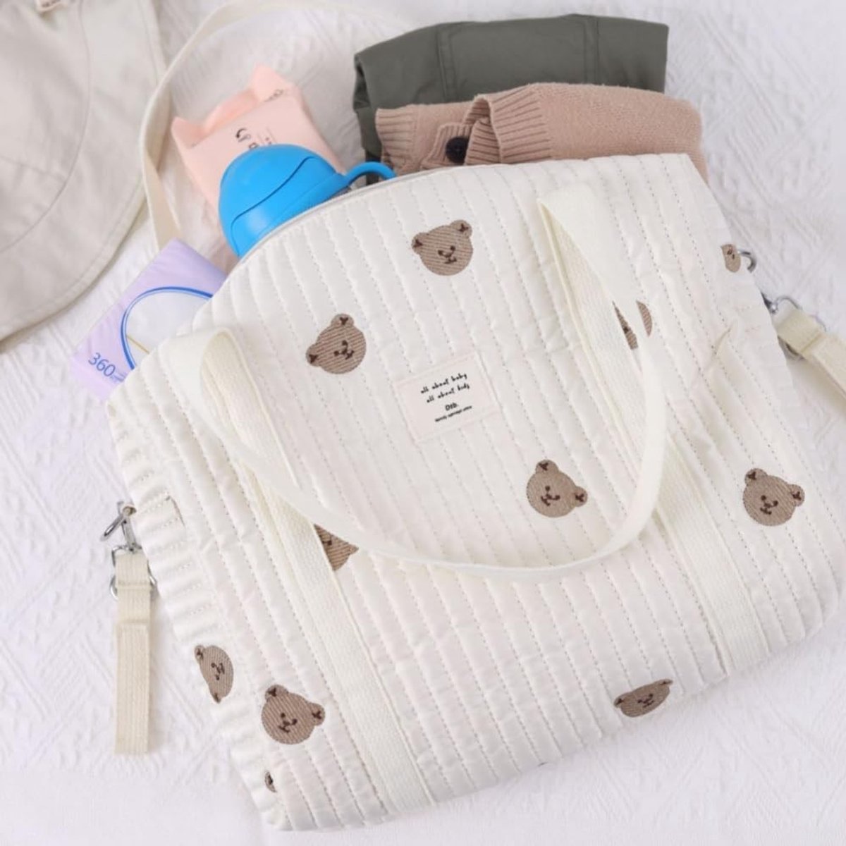 Elegante luiertas met schouderriem, universele en draagbare luiertas voor pasgeborenen, beige kleur, perfect voor ouders
