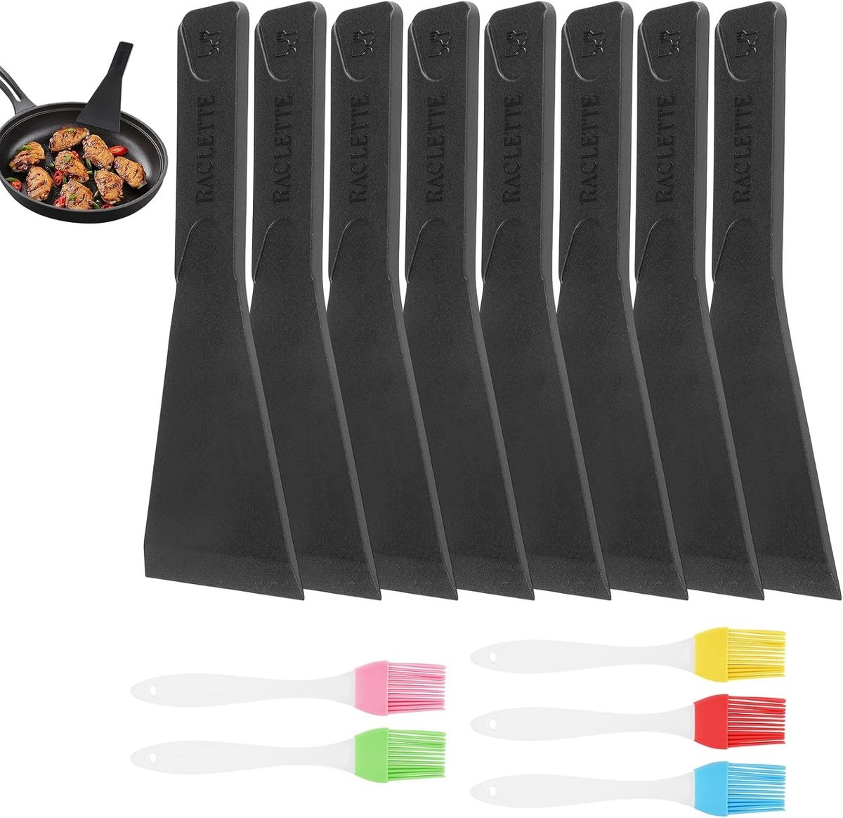 Raclette Set met 8 Stukken, Antiaanbak Spatels voor Kaas, Ideaal voor Barbecues en Pannen, Perfect voor Gezellige Avonden en Feestjes