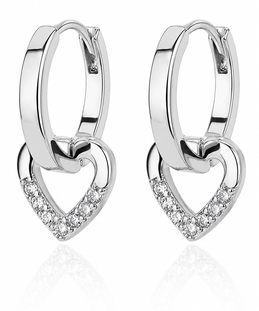 Oorbellen Meisje- Oorbellen met Hartje- Hartjes oorbellen- Zilverkleurige oorbellen Hartje- Strass- Kinder oorbellen- Stainless Steel- Oorringetjes- LiLaLove- Kind