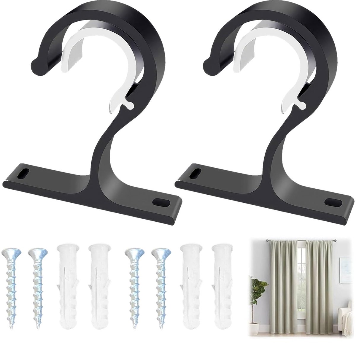 Gordijnroedes set van 2 - zwart - voor 25-28 mm stangen - robuuste plafond- en wandhouder voor gordijnen - ShopVlot