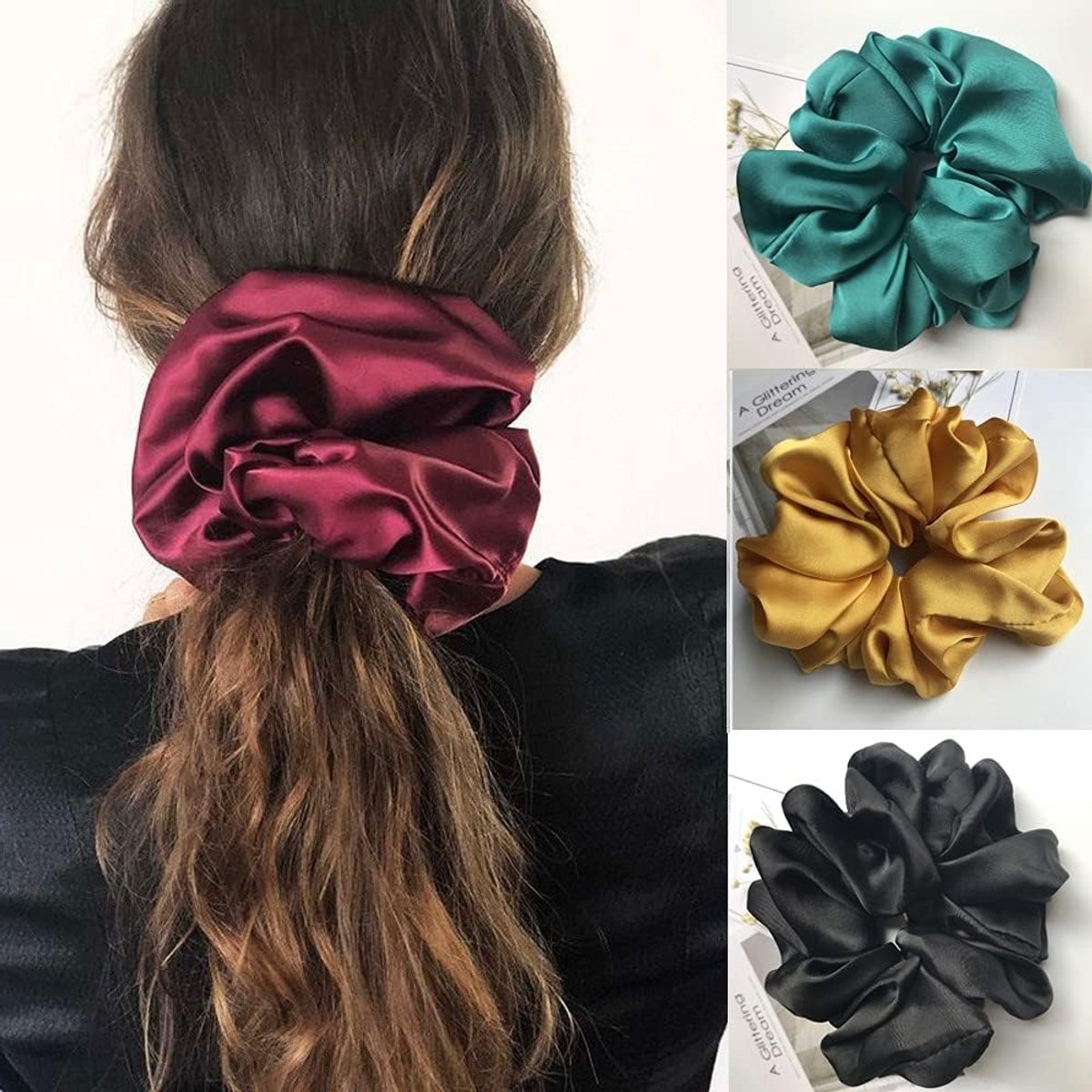 Grote Satijnen Haar Scrunchies - 4 Stuks Kleurige Zachte Elastische Haarbanden voor Vrouwen en Meisjes, Ideaal voor Ponytails en Haaraccessoires