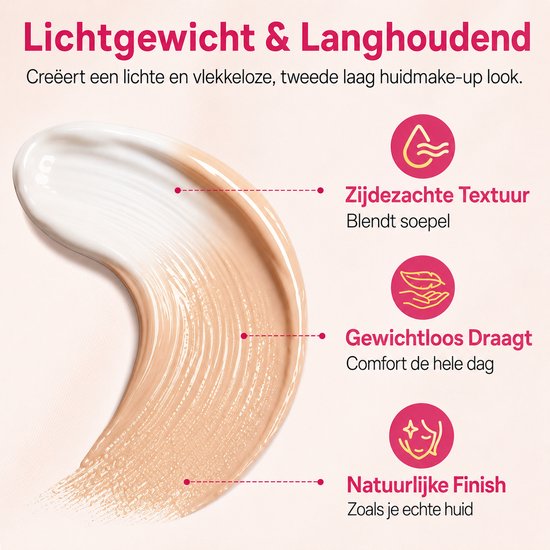 Textuur van de lichtgewicht, langhoudende foundation op een roze achtergrond.