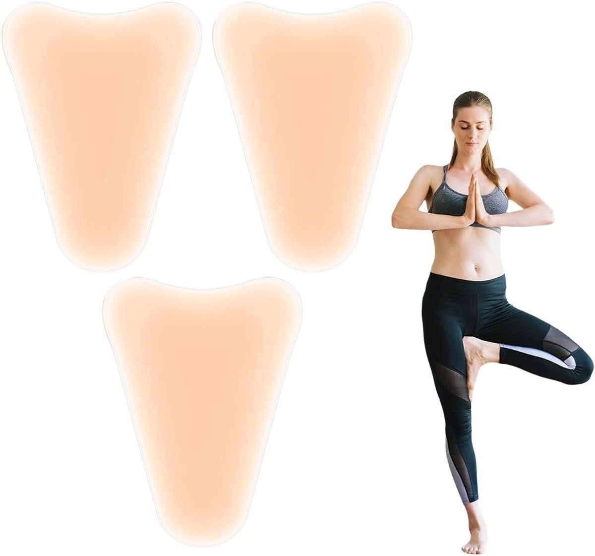 Onzichtbare inlegkruisjes van siliconen voor dagelijkse bescherming, sport en strakke kleding - 3 stuks, 9 x 6 cm, donkere teint
