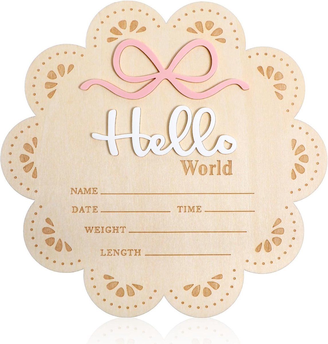 SnelShoppen - Houten Aankondigingsbord Baby, Gepersonaliseerd Mijlpaalkaarten, Hello World Bord voor Ziekenhuis, Kinderkamerdecoratie, Babyshower, 15,