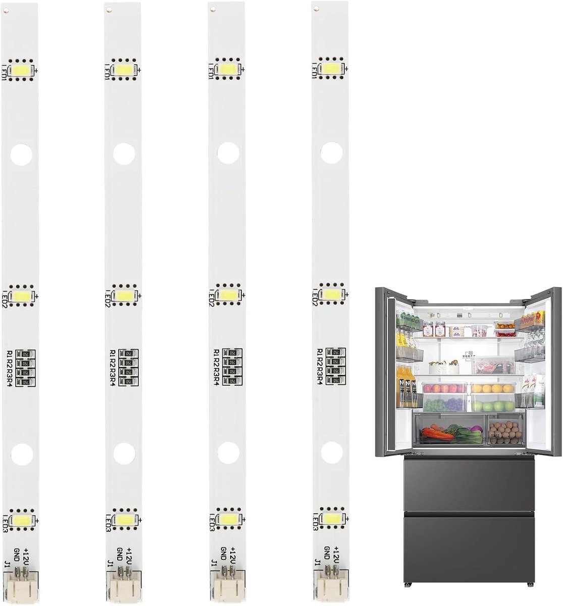 LED Light Bar Set van 4 Stuks, 12V, 2W, Energiezuinige Vervanglamp voor Koelkast, Ideaal voor Retrofit en Reparatie