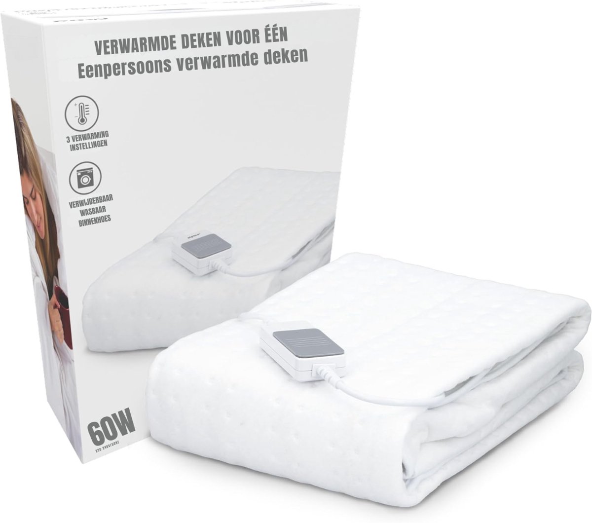 Allvia® Elektrische Onderdeken 1 Persoon - Elektrische Bovendeken - Elektrisch Deken - Wit - 150cm x 80cm × 13cm