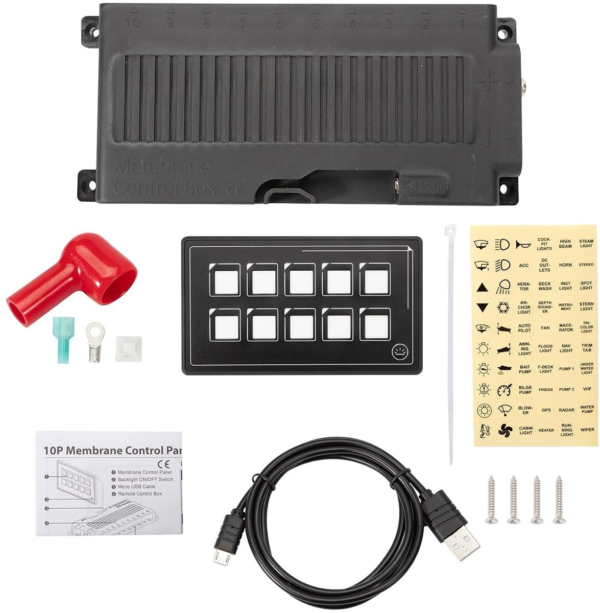 Membrane Schakelpaneel 10P met Bluetooth, Draadboom en Ingebouwde PPTC Schakelaar voor Motorhomes en Boten