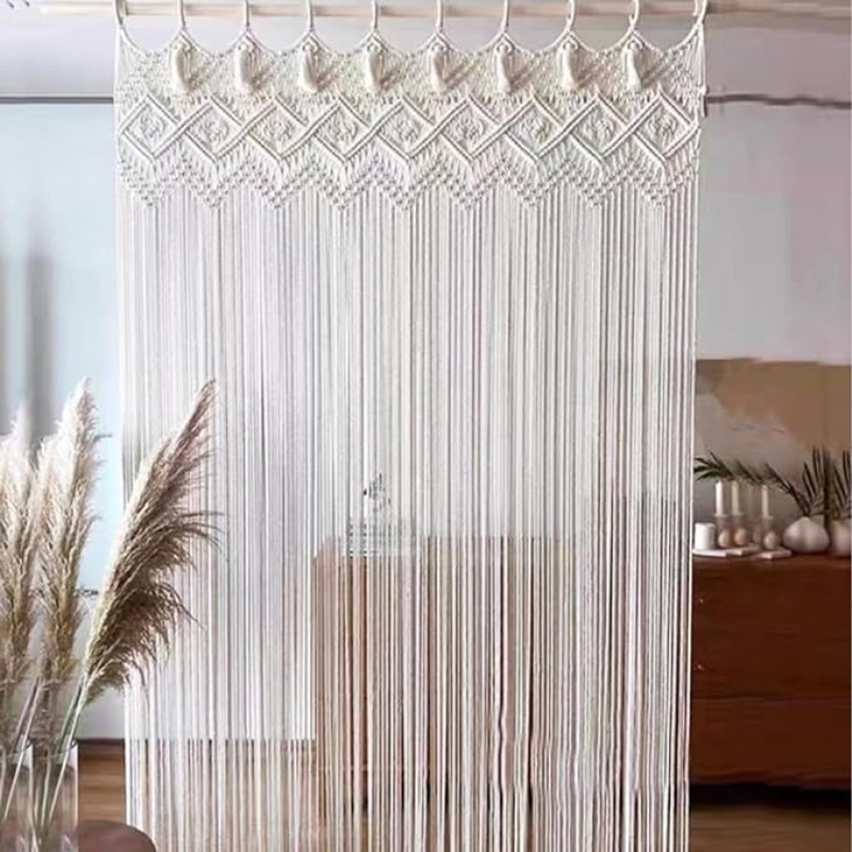 Boho macramé wandkleed gordijn 190 cm katoen