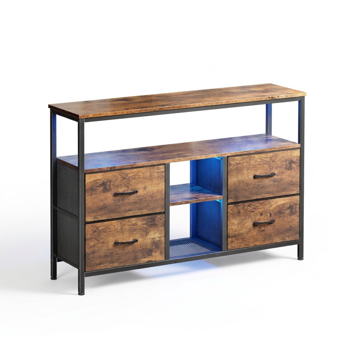 Molhaus TV Dressoir – Meubel – 4 Laden – 108 x 30 x 78 cm – RGB LED verlichting – App bediening - Industrieel – Bruin