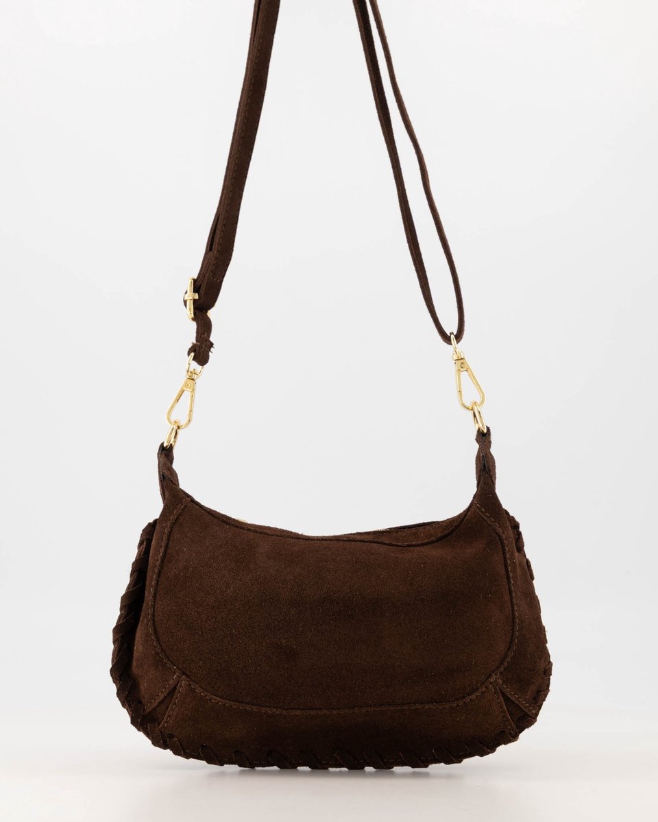 Teatro - Helin - Schoudertasje - Crossbodytasje - Suede - Leer - Donkerbruin