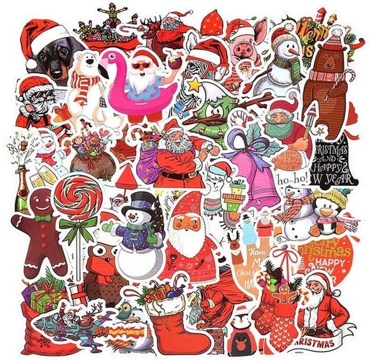 50 Kerst Stickers – Kerstman, Koekemannetjes & Cadeaus