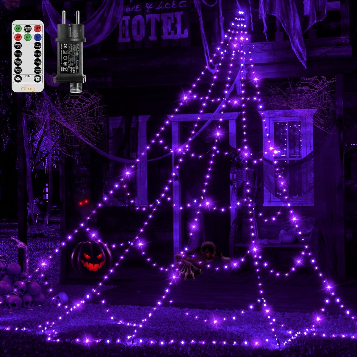 Ollny 5 m, 454 leds, Halloween spinnennet, Halloween-lichtketting met timer, 8 modi, dimbaar led-lichtnet, IP67 - ShopVlot