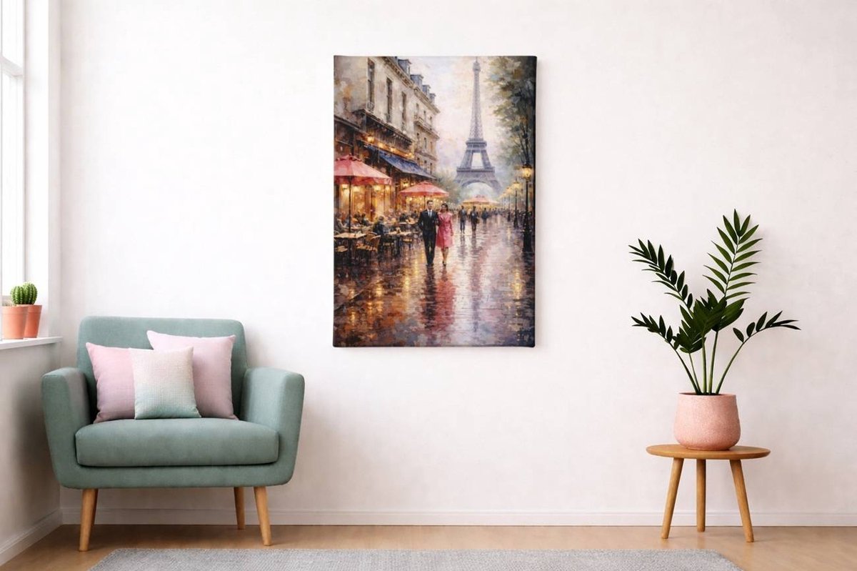 Canvas Schilderij Parijs Eiffeltoren – Franse Stad Kunst – Luxe Wanddecoratie - 60 x 40 cm