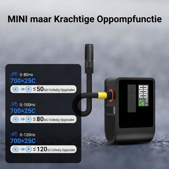 VALI® Mini Compressor - Elektrische Bandenpomp - Bandenpomp Compressor - Zwart - 7cm x 5cm x 3cm — afbeelding 4
