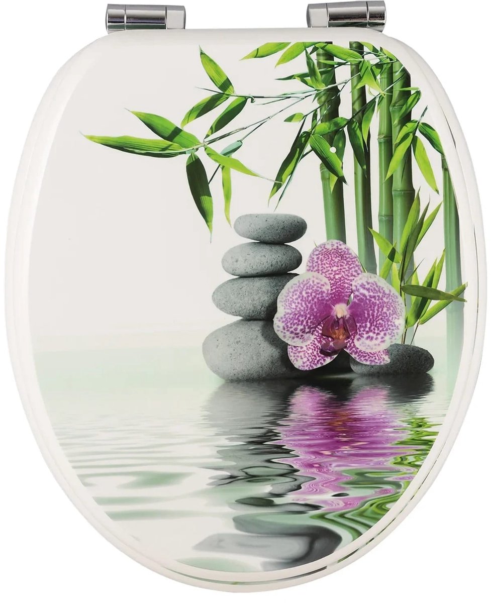 Klarven® Toiletbril Stenen bloemen - Soft-close Sluiting, Stille Demping - Gemakkelijk Schoon te Maken, Draagvermogen 150 kg - O-vorm B 45,5 x D 37,1 cm