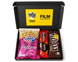 Filmpakket Small Brievenbus Cadeau – Pathé Thuis Film Cadeaukaart €5,99 – Zoete Popcorn, Doritos & M&M’s – Filmavond Cadeau – Kado voor hem of haar - Met NietMokken® viltje