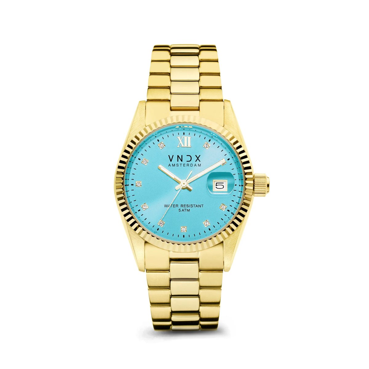 VNDX Amsterdam - Dames horloge - Dare Devil Medium Goud Licht Blauw